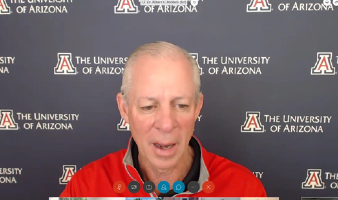 Screenshot of President Robert C. Robbins in a Zoom meeting
